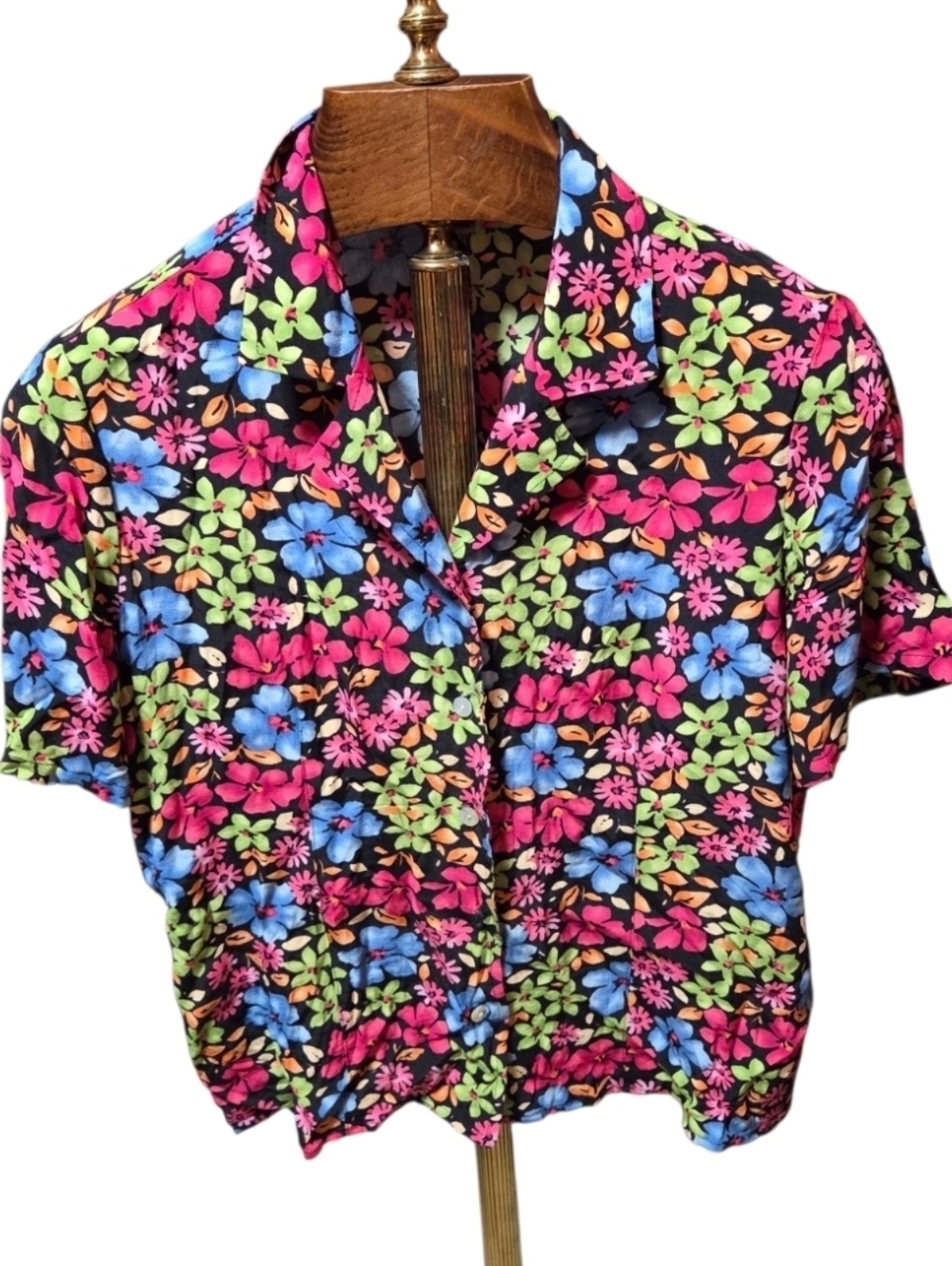 Vintage Alexis & Avery Bright Floral Tropical Hawaiian Aloha Shirt USA Large